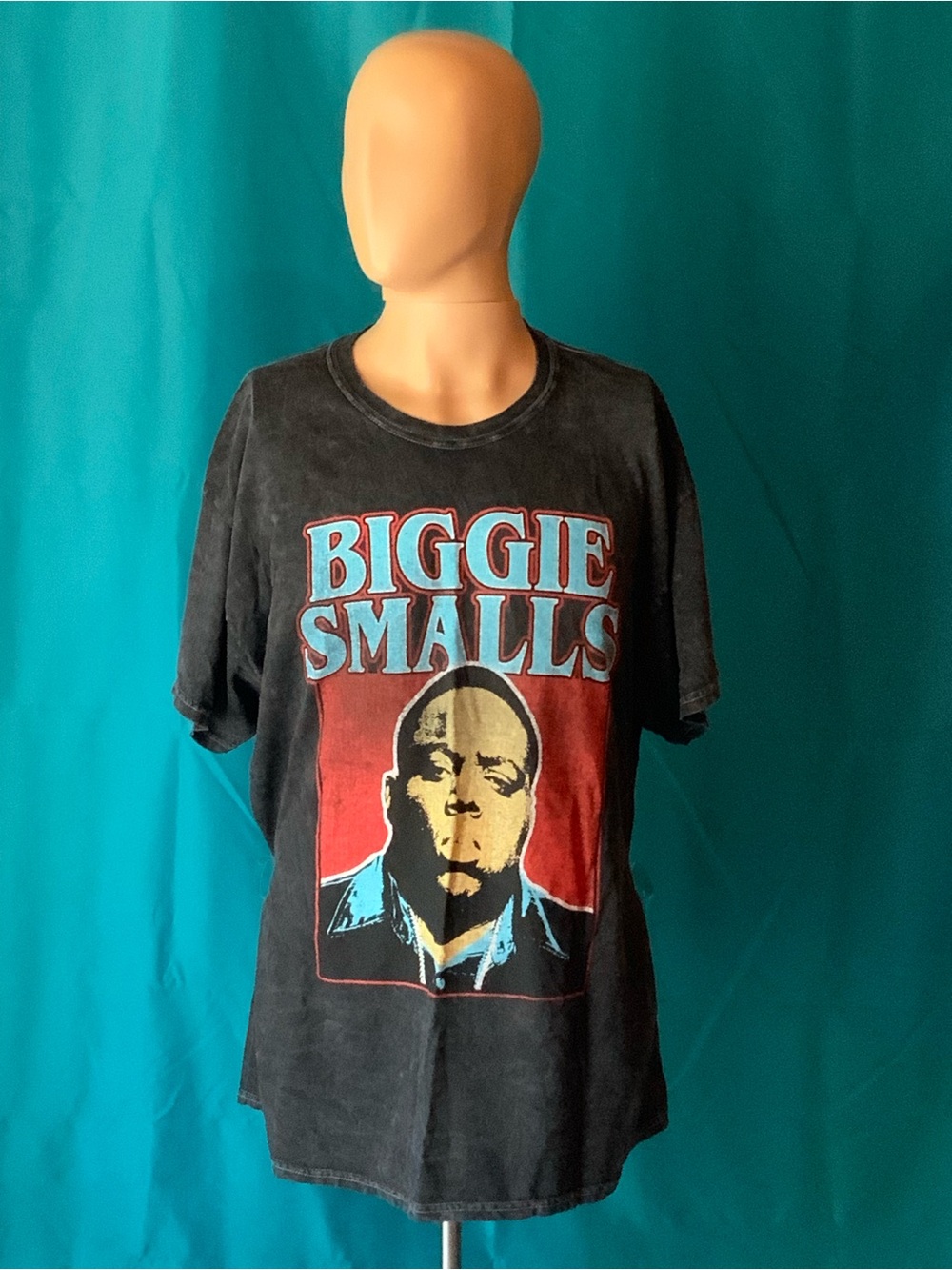 Biggie Smalls Graphic Tee in Black with Red & Blue Print